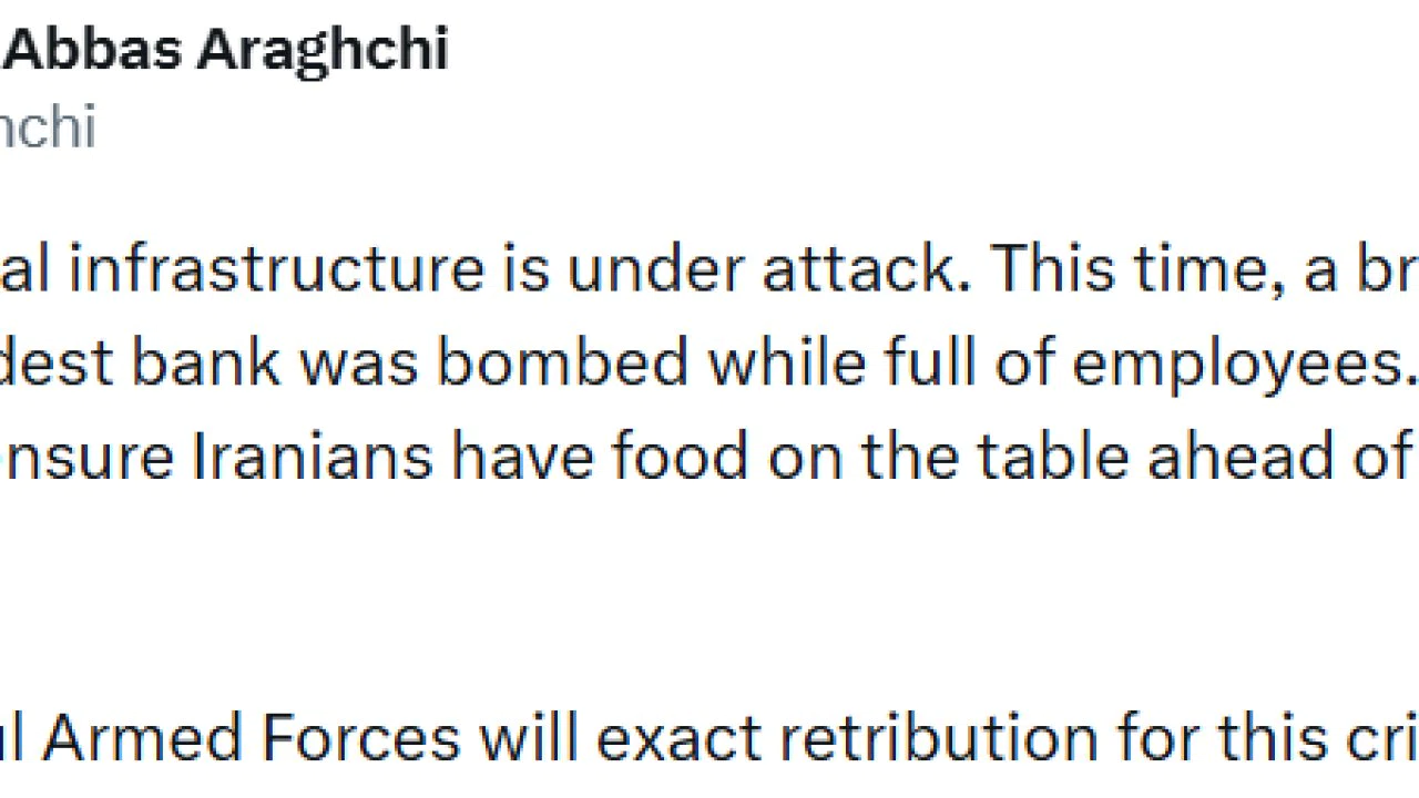 İran Dışişleri Bakanı Arakçi: "Çalışanlarla dolu bir banka bombalandı"