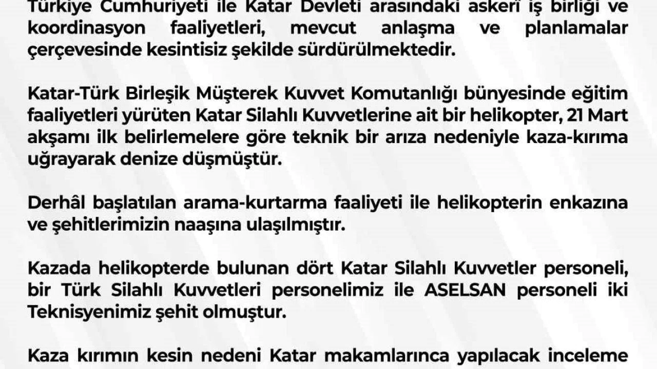 Katar’da askeri helikopter kazası: 3 Türk personel şehit