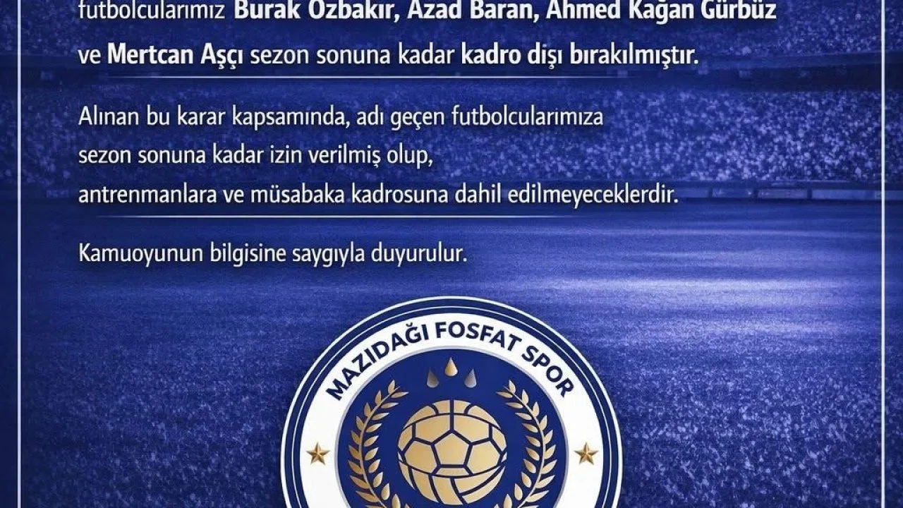Mazıdağı Fosfatspor’da 4 futbolcu kadro dışı bırakıldı