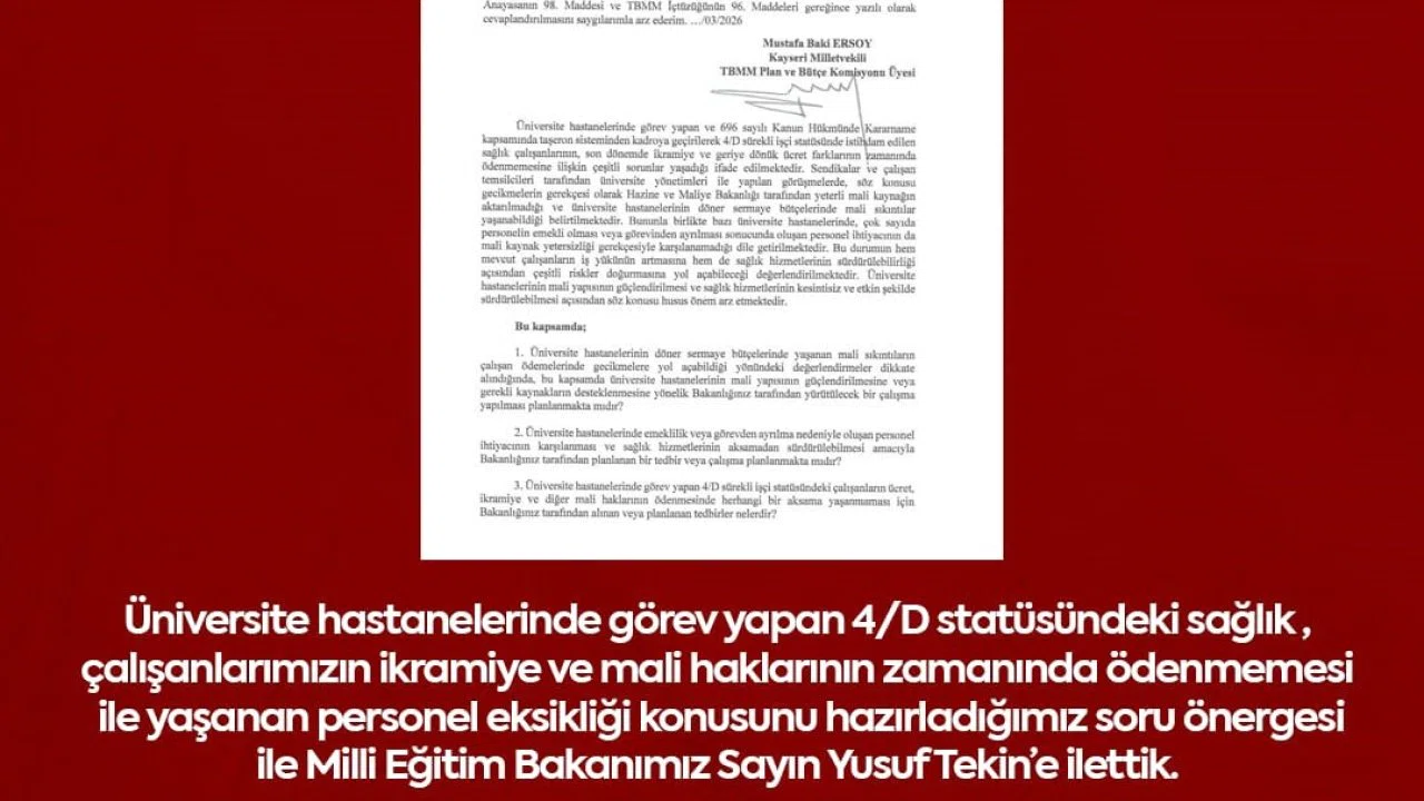 MHP’li Ersoy, üniversite hastanelerindeki mali sorunları TBMM gündemine taşıdı