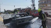 Nazilli yolunda ani yangın: Otomobil hurdaya döndü