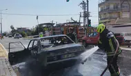 Nazilli yolunda ani yangın: Otomobil hurdaya döndü