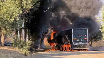 Dalaman'da korkutan yangın: Belediye aracı küle döndü