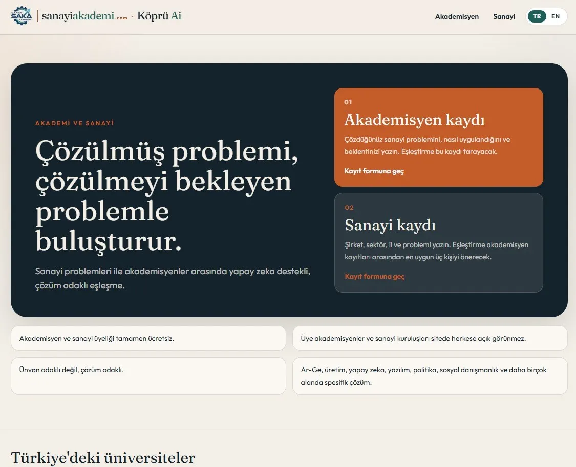 Sanayinin teknik sorunlarına yapay zeka destekli akademik çözüm