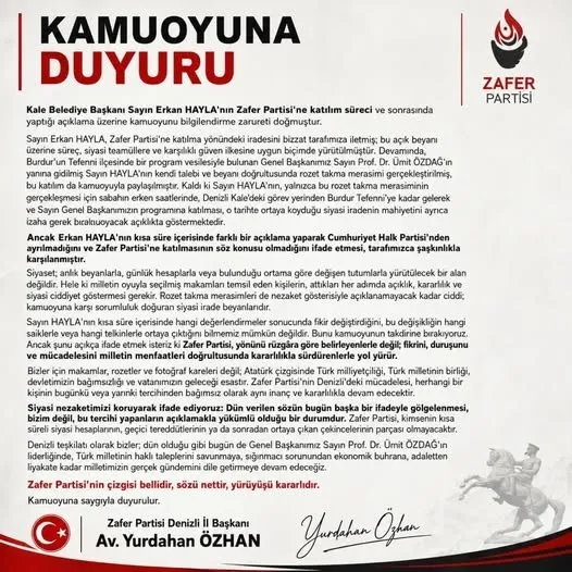 Kale'de rozet krizi: Başkanın ani dönüşü Zafer Partisi'ni şaşırttı