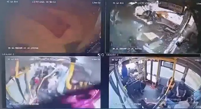 Manisa’da yürekleri ağza getiren kaza: Otobüsün içindeki dehşet anları kamerada