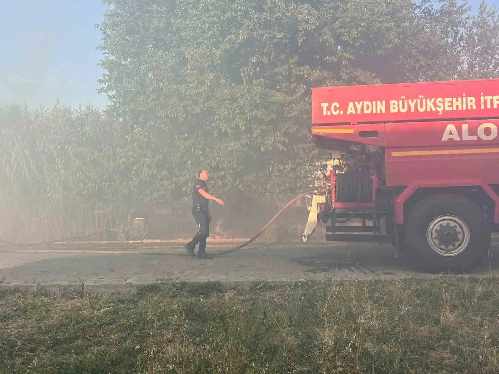 Efeler'de alevler ağıla ulaştı: Mahalleli canla başla mücadele etti