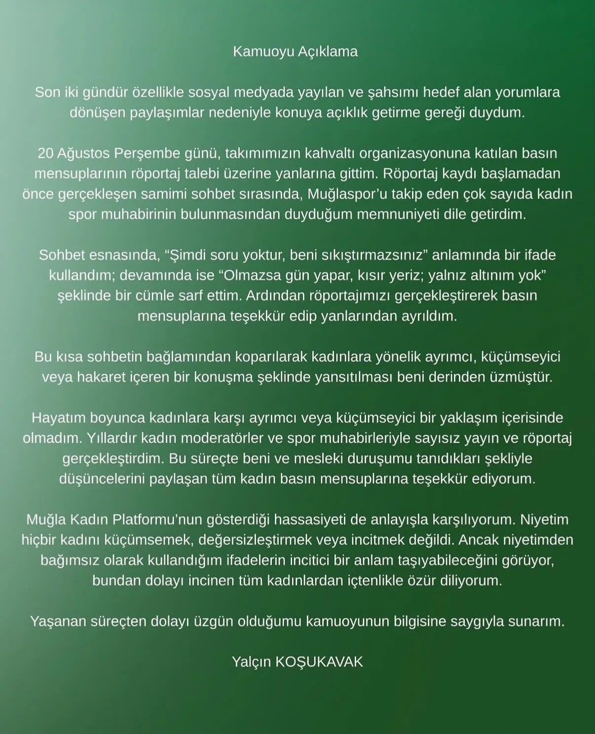Yalçın Koşukavak'tan tepki çeken sözlerine dair açıklama: Niyetim kimseyi kırmak değildi