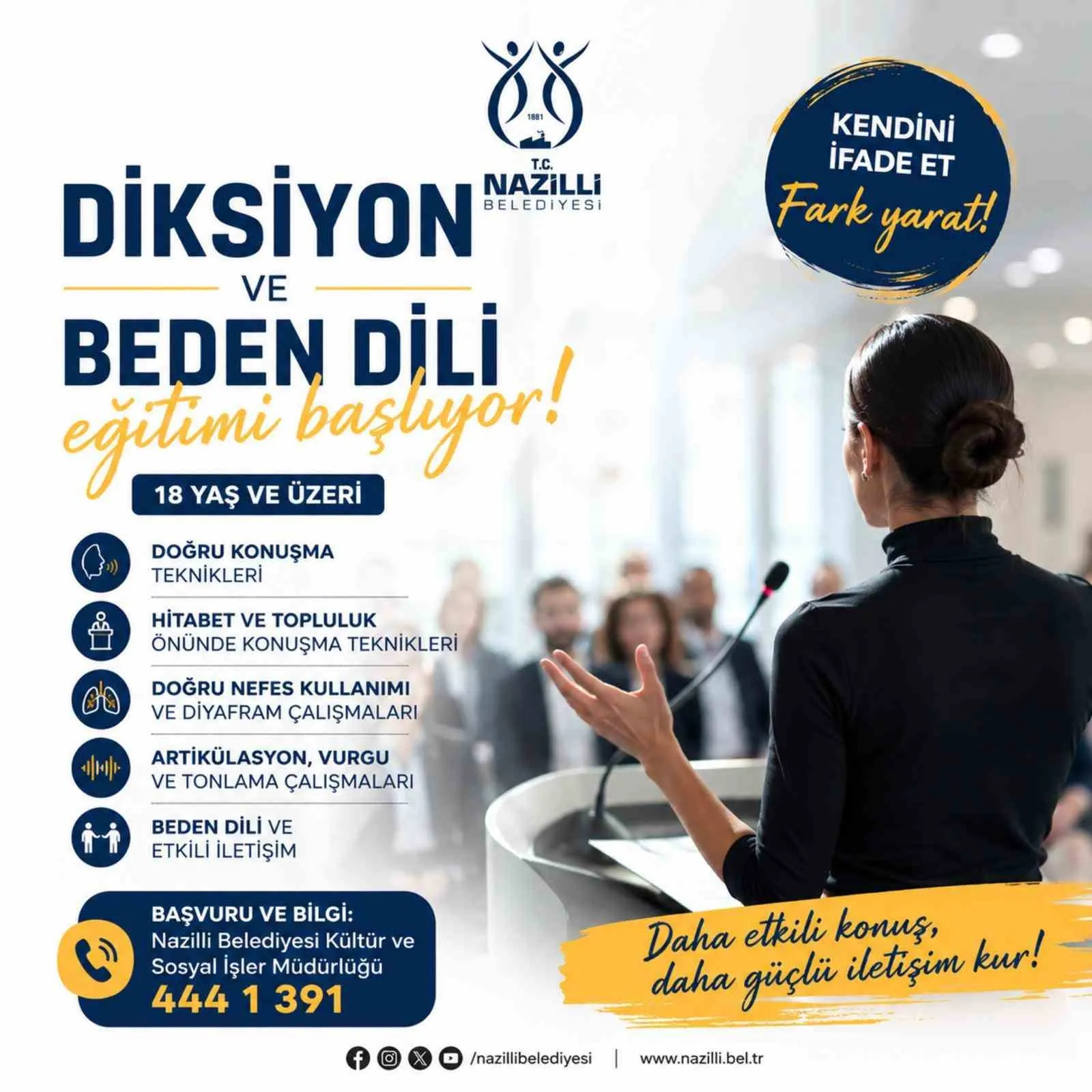 Nazilli’de Sanat ve İletişim İçin Yeni Dönem: Tiyatro ile Diksiyon Kurslarına Kayıtlar Açıldı